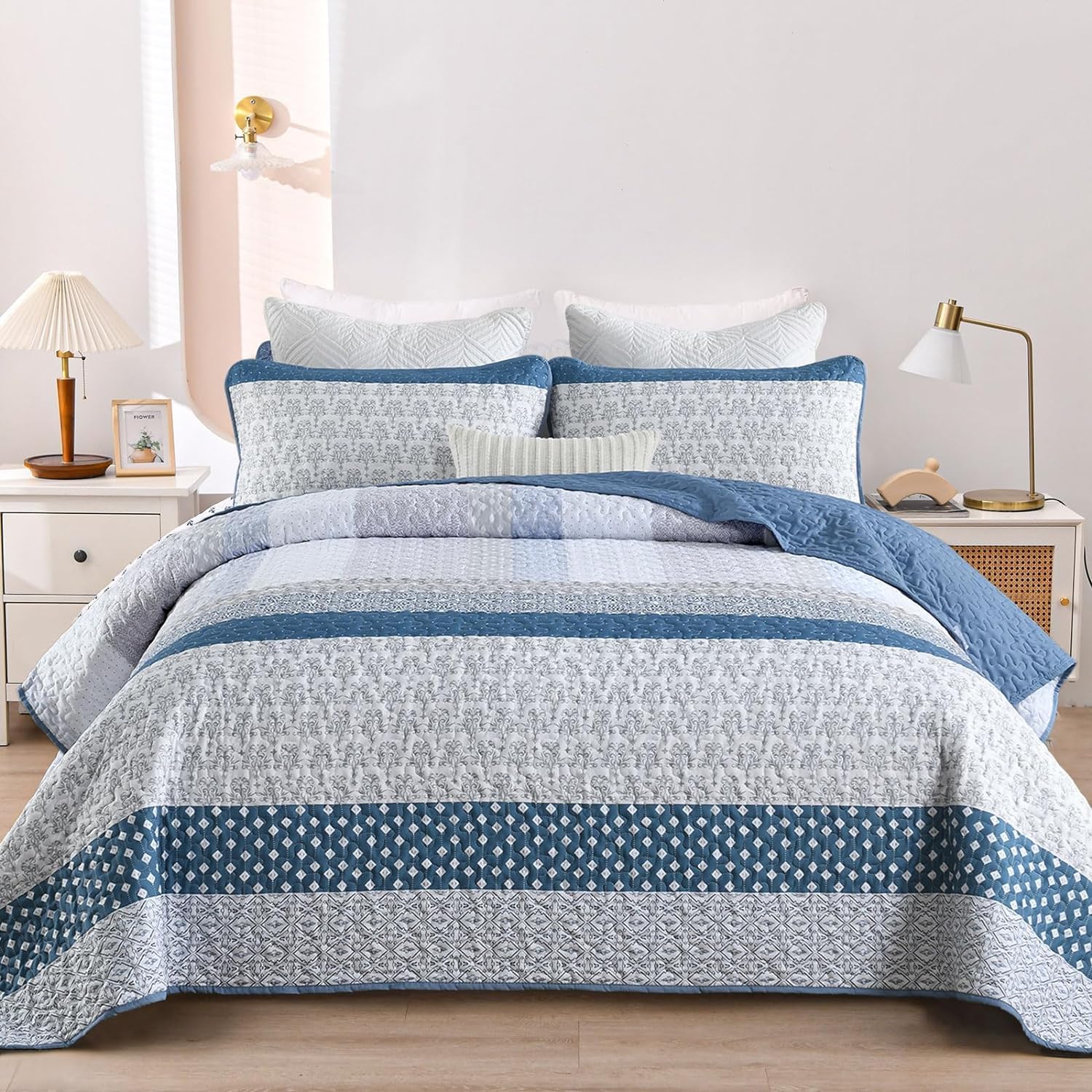 WONGS BEDDING Blue Boho Quilt Set Twin Size