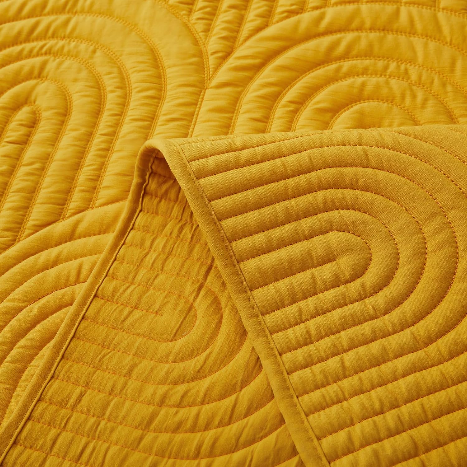 Safonory Mustard Yellow Quilt Set Twin Size