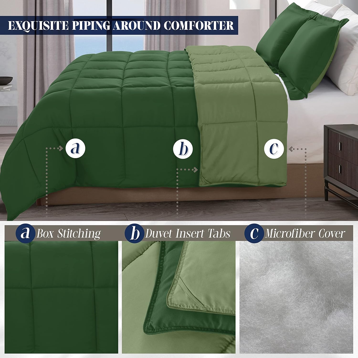 Elegant Comfort 3-Piece Reversible Comforter Set Twin XL Hunter GreenSage