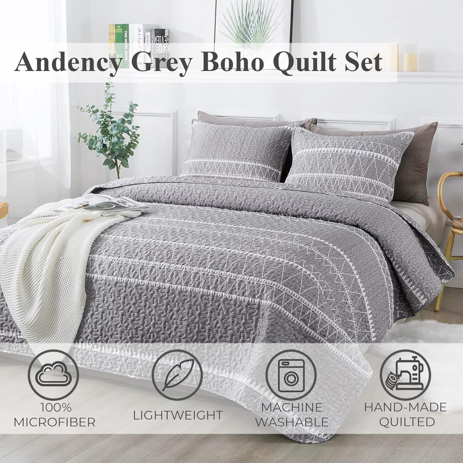 Andency Grey Reversible Quilt Set Twin 2Pcs