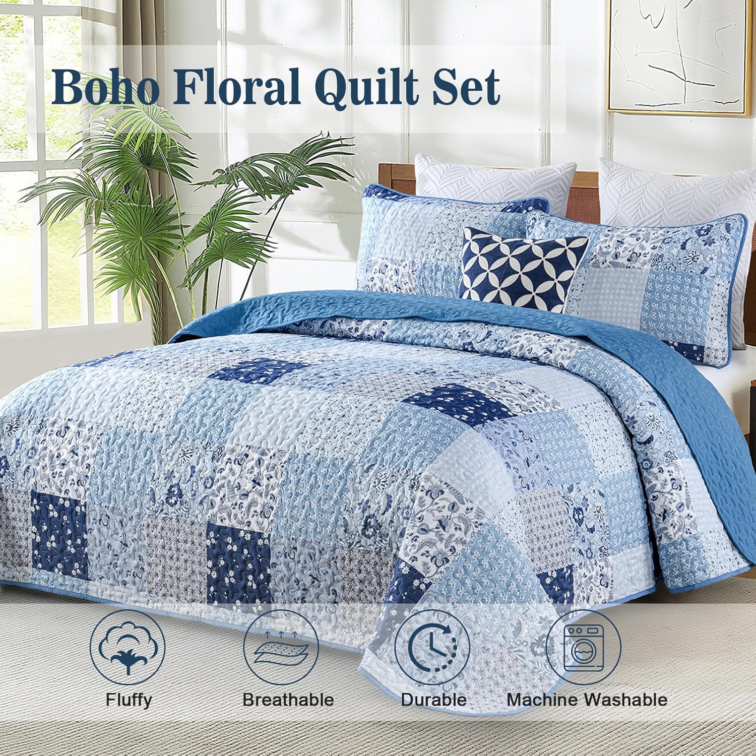 Menghomeus Boho Patchwork Quilt Set King Size