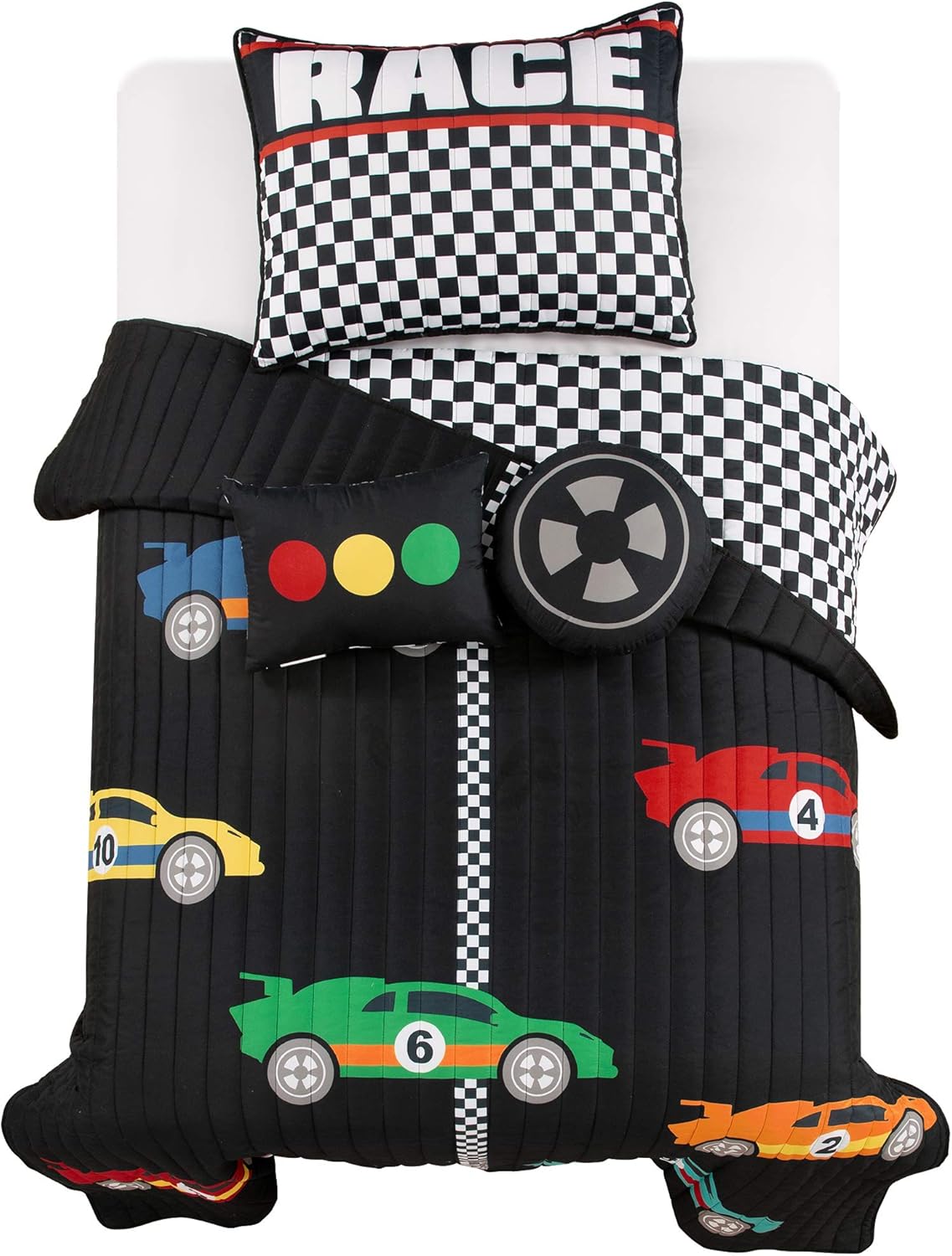 Lush Decor Racing Cars Quilt Set Twin Black 1