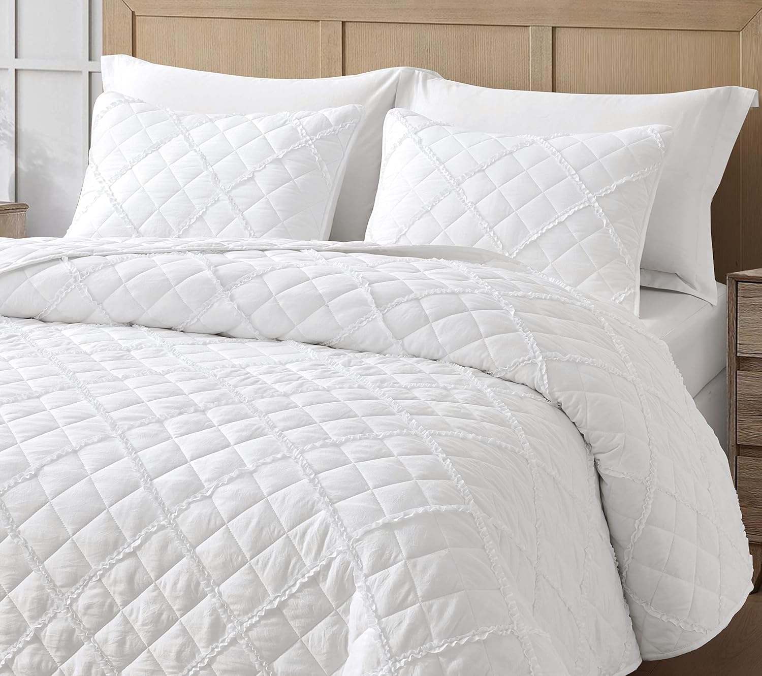 Chezmoi Annabelle 2-Piece White Quilt Set - Twin Size