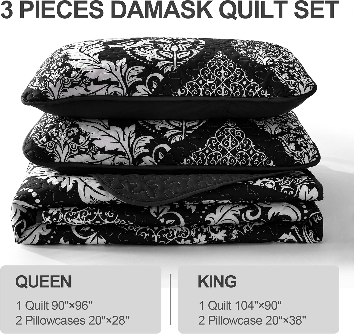 DJY Black Quilt Set Queen Size 3 Pieces 1