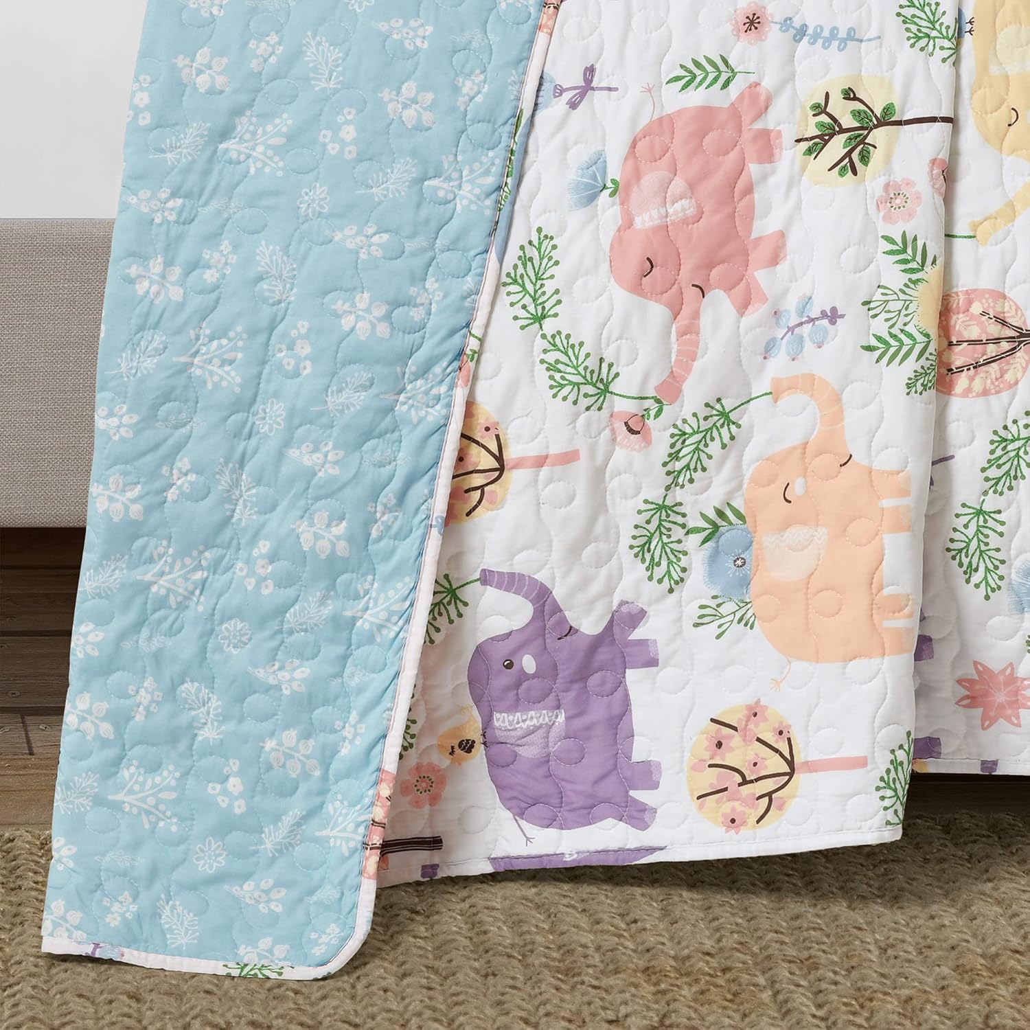 Lush Decor Hygge Elephant Quilt Set Twin White