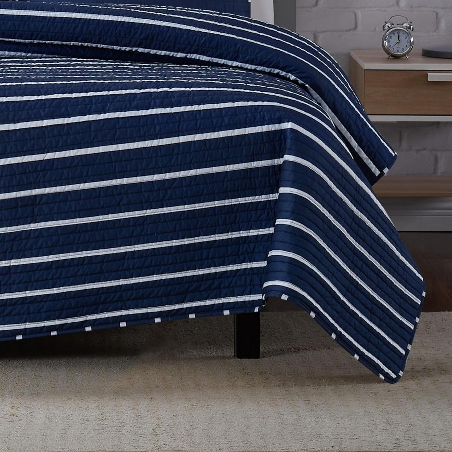 TRULY SOFT Navy Stripe Twin XL Quilt Set