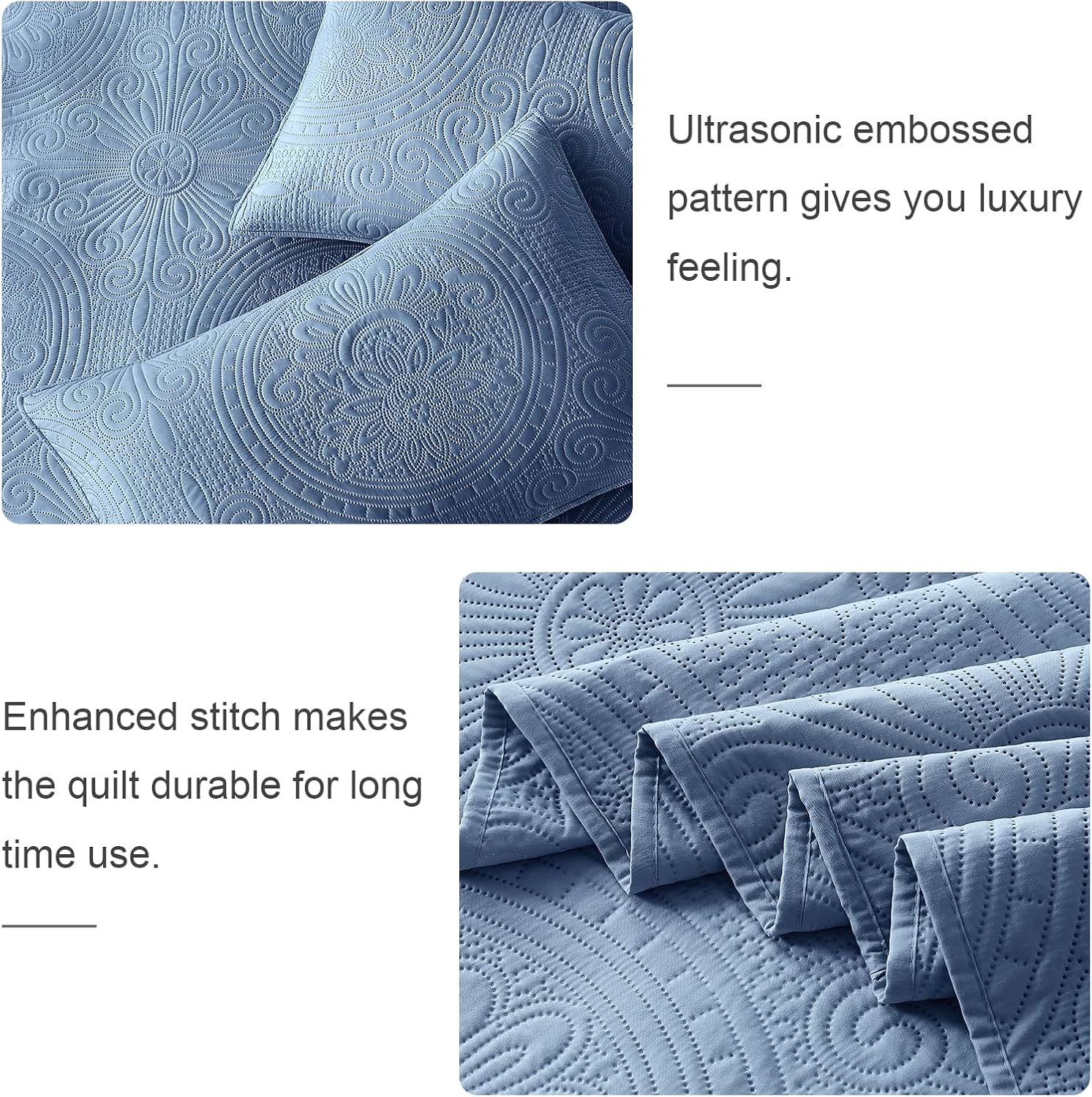 WURUIBO Quilt Set - Bluish Grey Microfiber Bedding