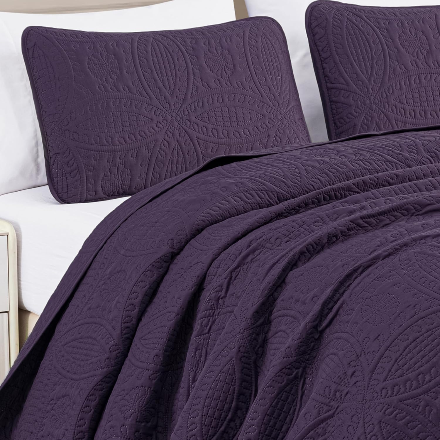 Chezmoi Austin 3-Piece Oversized Bedspread Set King Purple