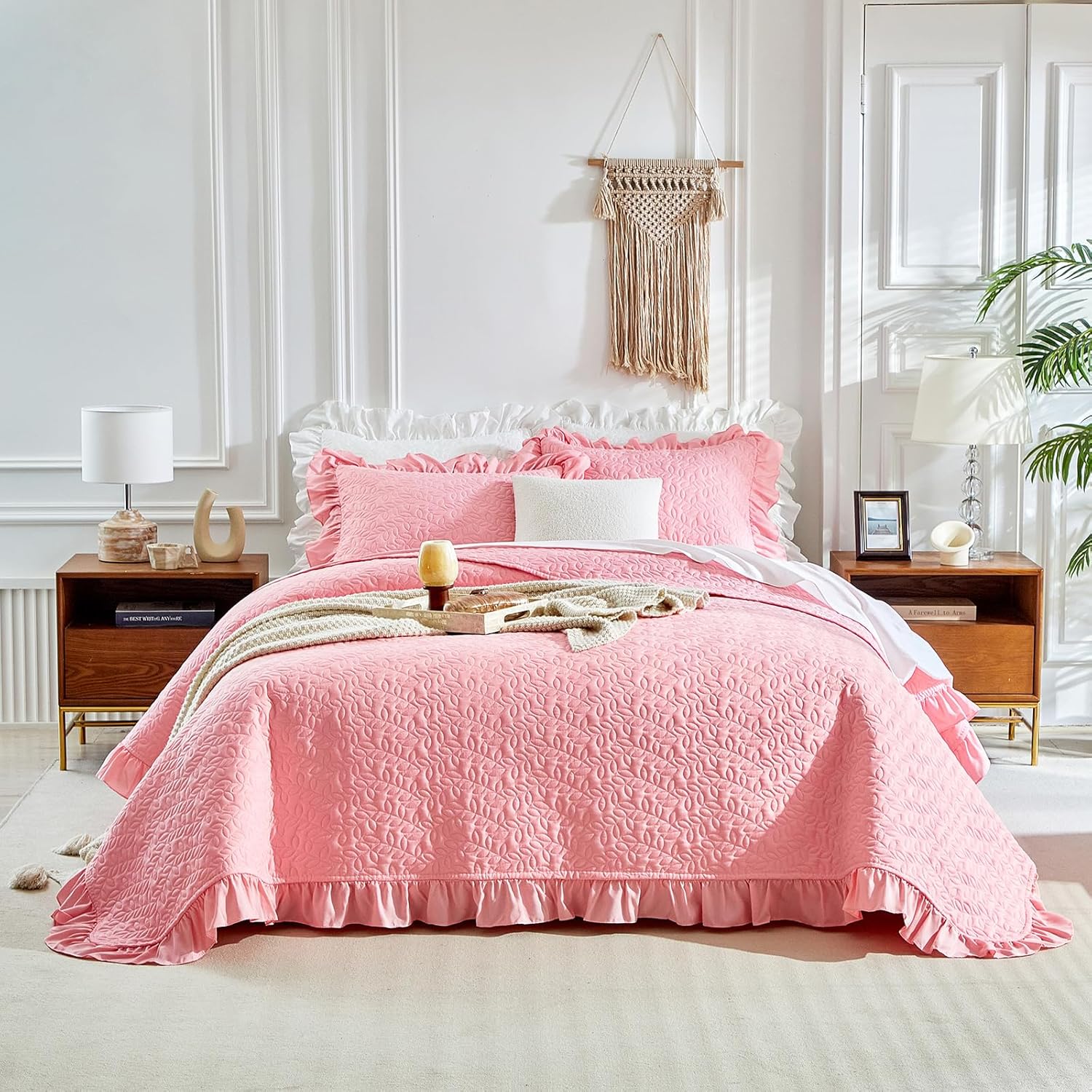 UOZZI BEDDING Ruffled Quilt Set Queen Size