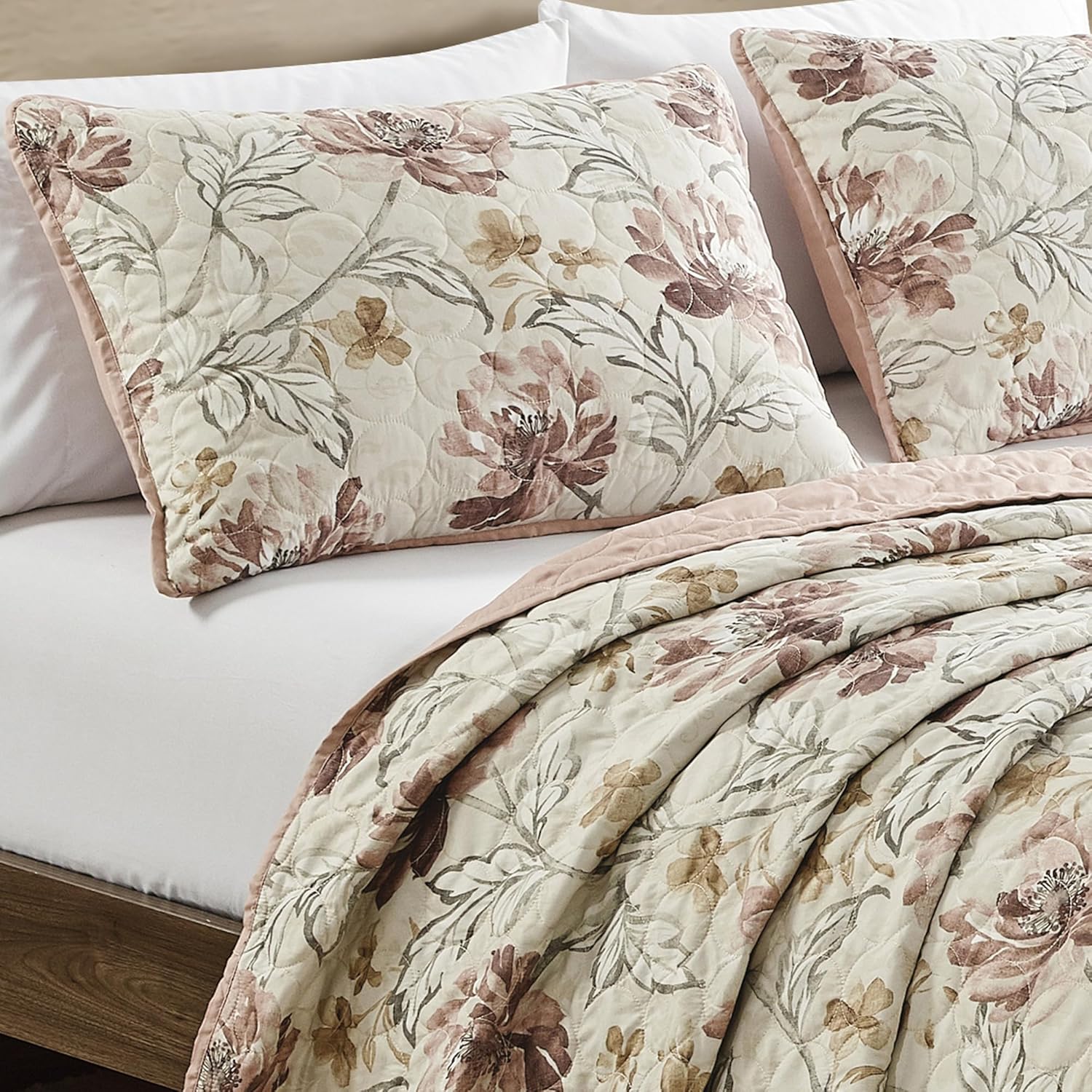 ESCA 3-Piece Bahamar Floral Blush Pink Bedspread Set