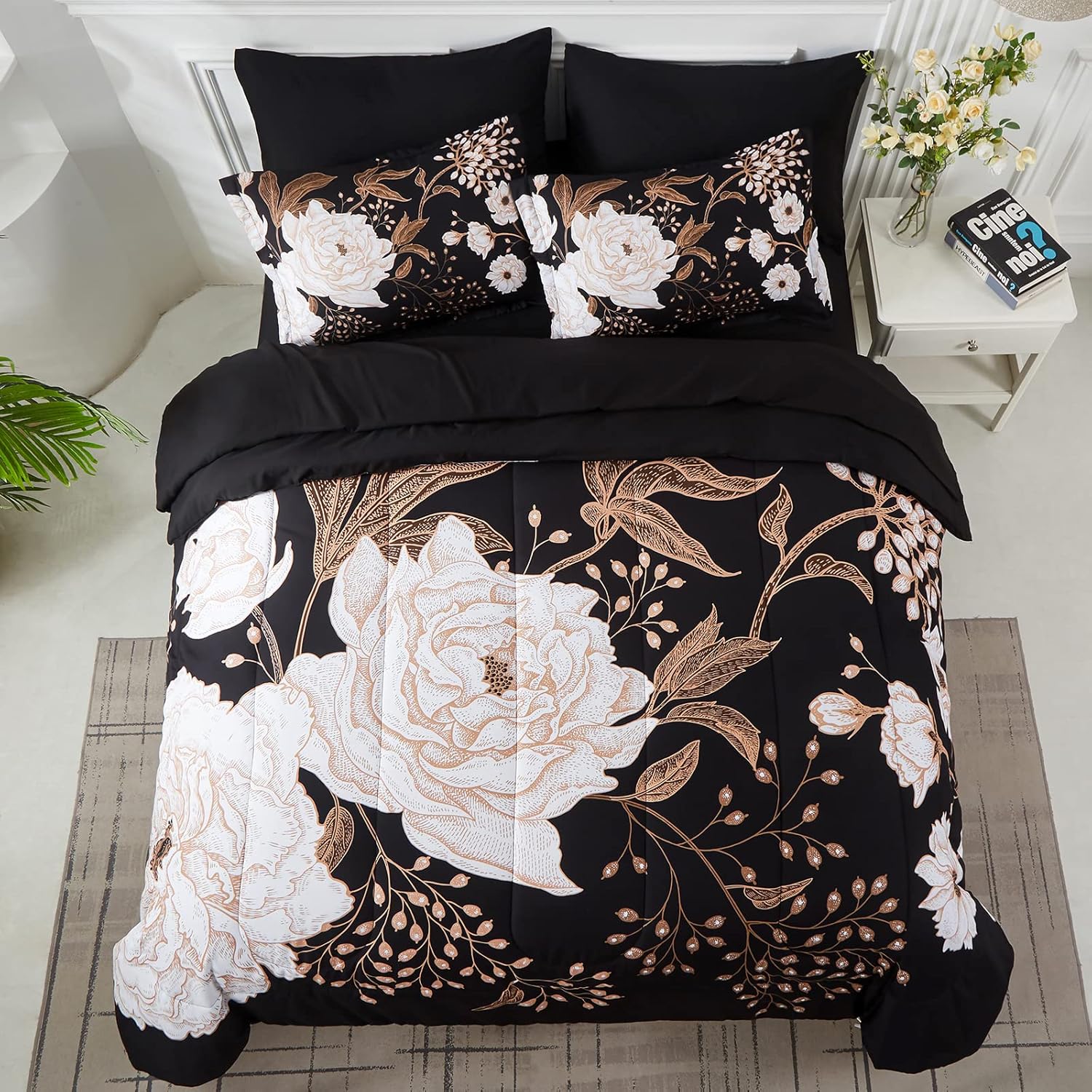 Yogeneg 5 Piece Twin Comforter Set Botanical Floral Bedding 1