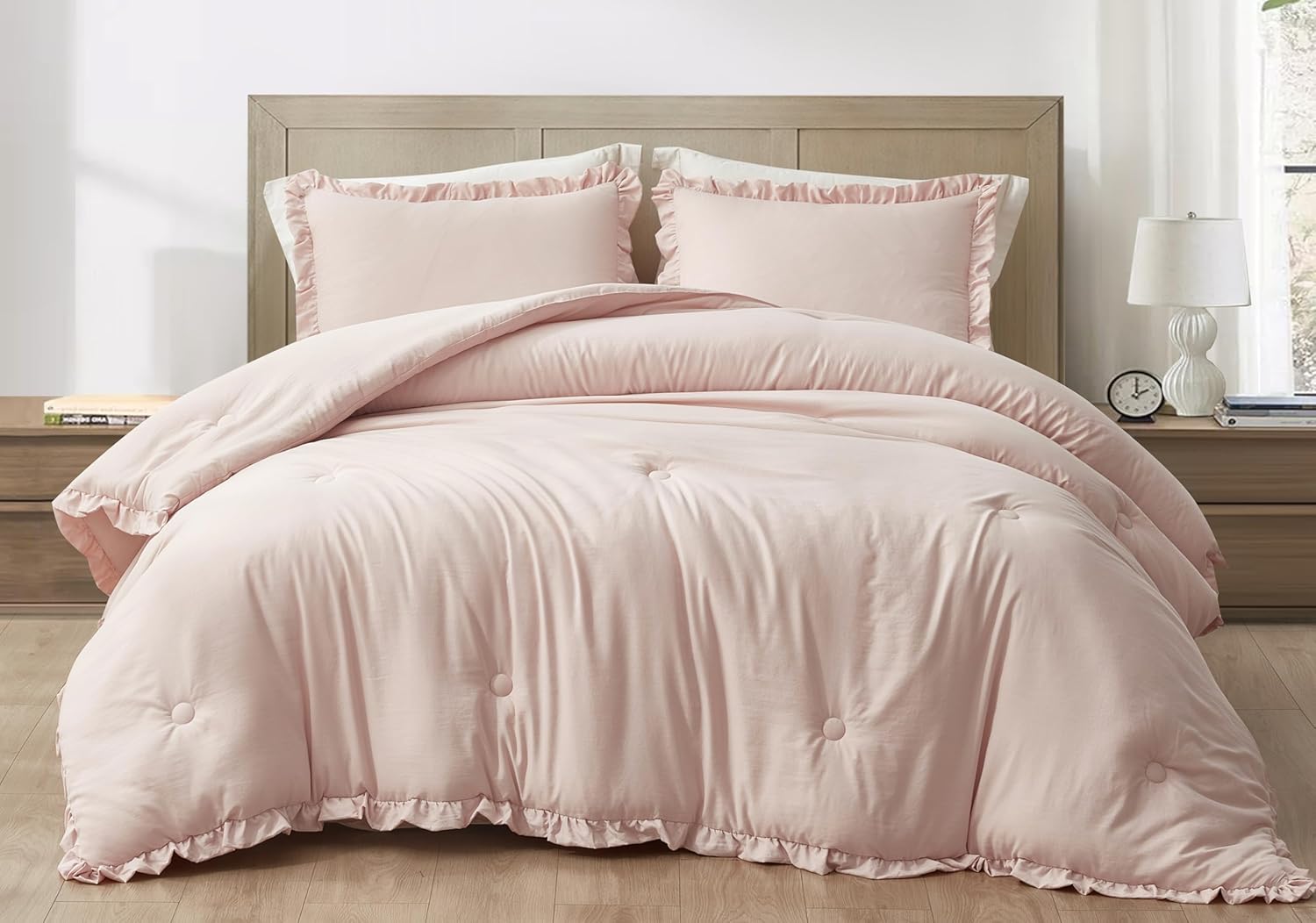 Chezmoi Collection Nora 3-Piece Comforter Set Queen Blush
