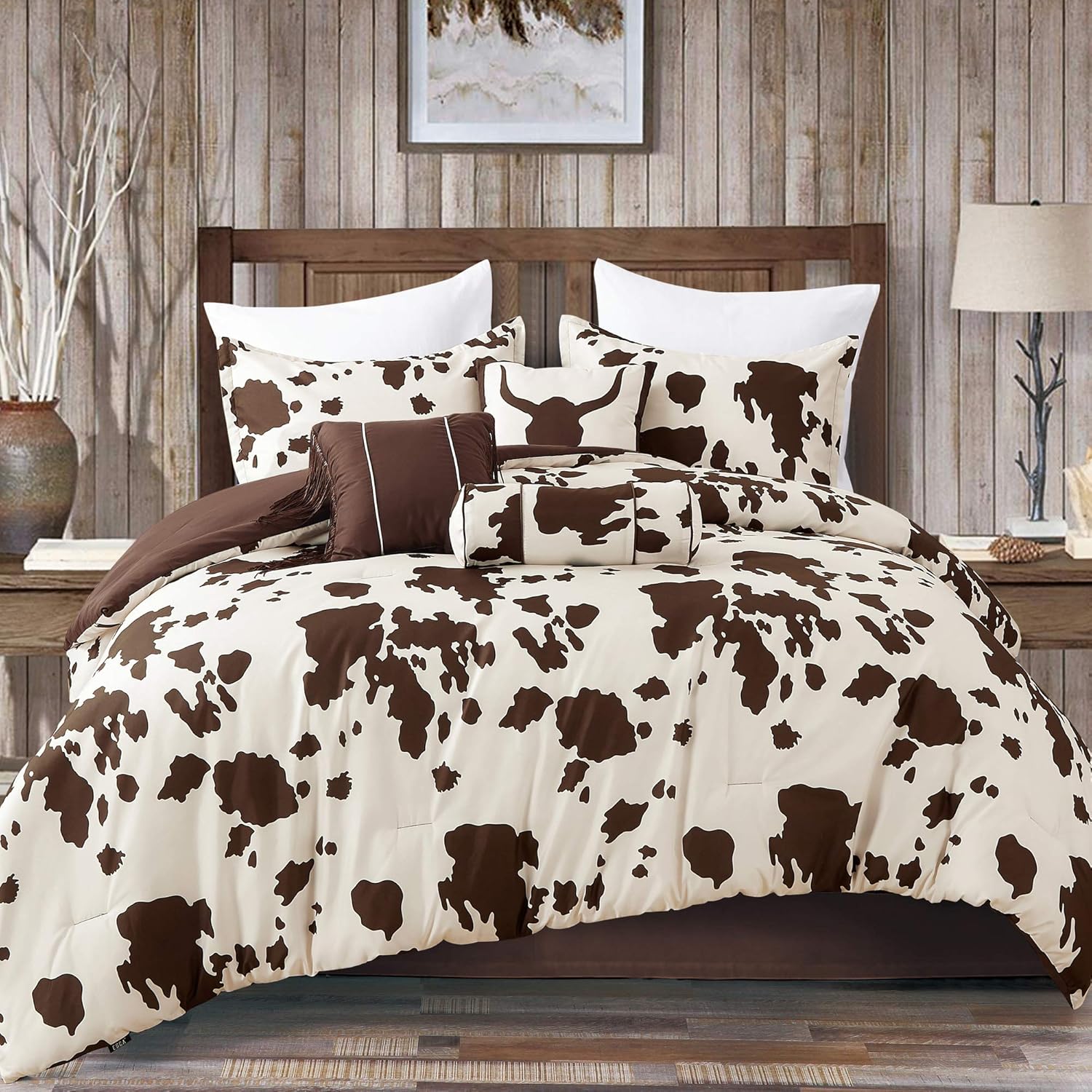Linen Mart Southwestern Rustic Brown Beige Microfiber Comforter Set - 6 Piece Twin