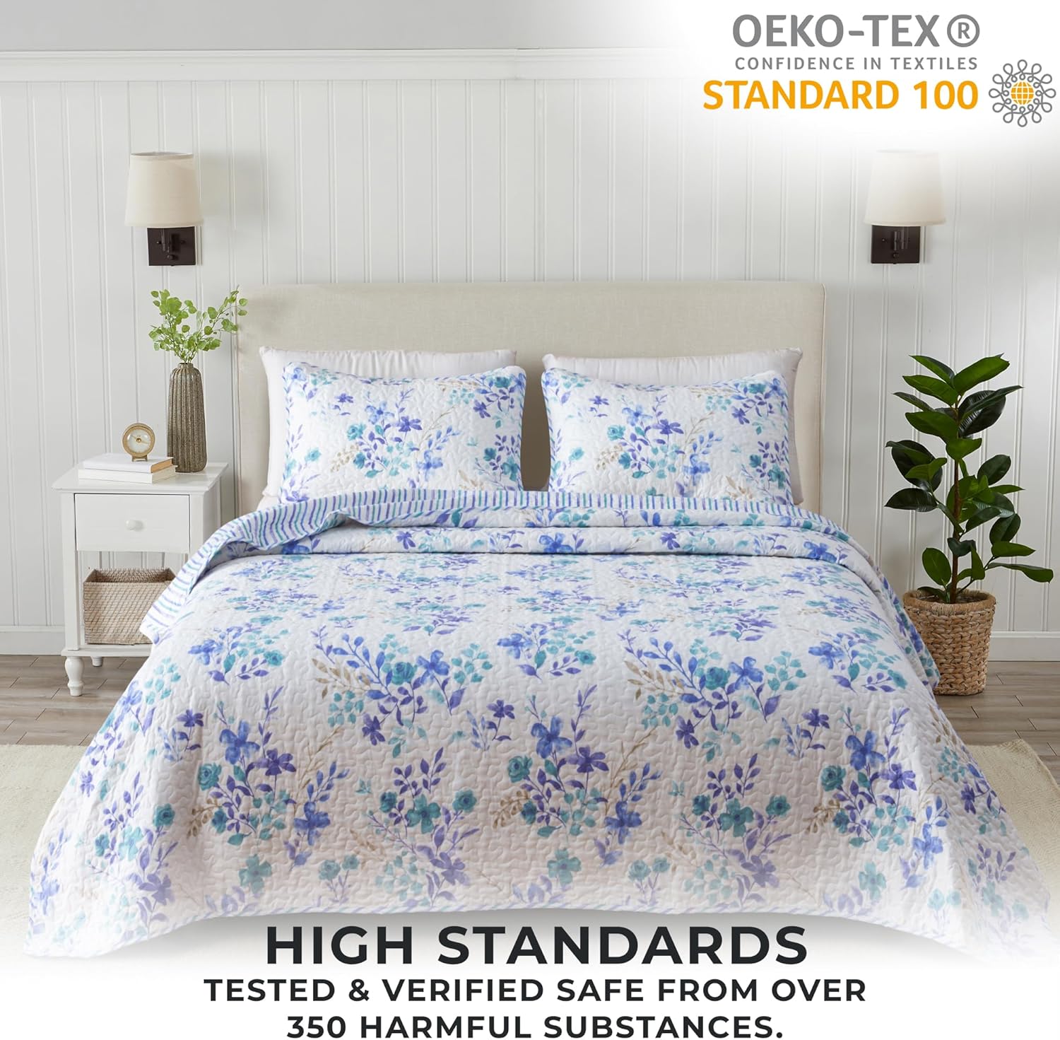 Great Bay Home Blue Floral TwinTwin XL Quilt Set with Shams