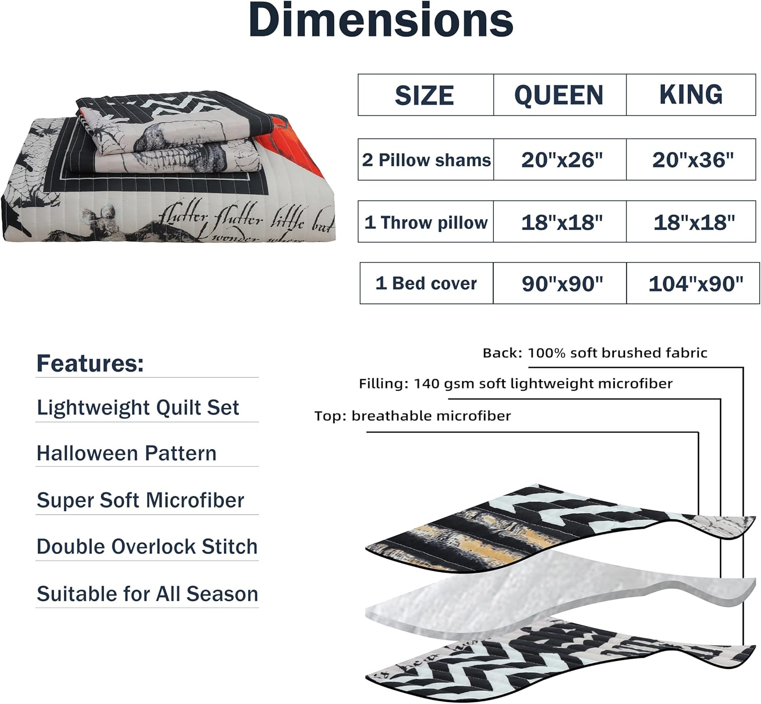 Cmfshape Halloween Bedspread Set King Size 4 Piece with Pillow Shams