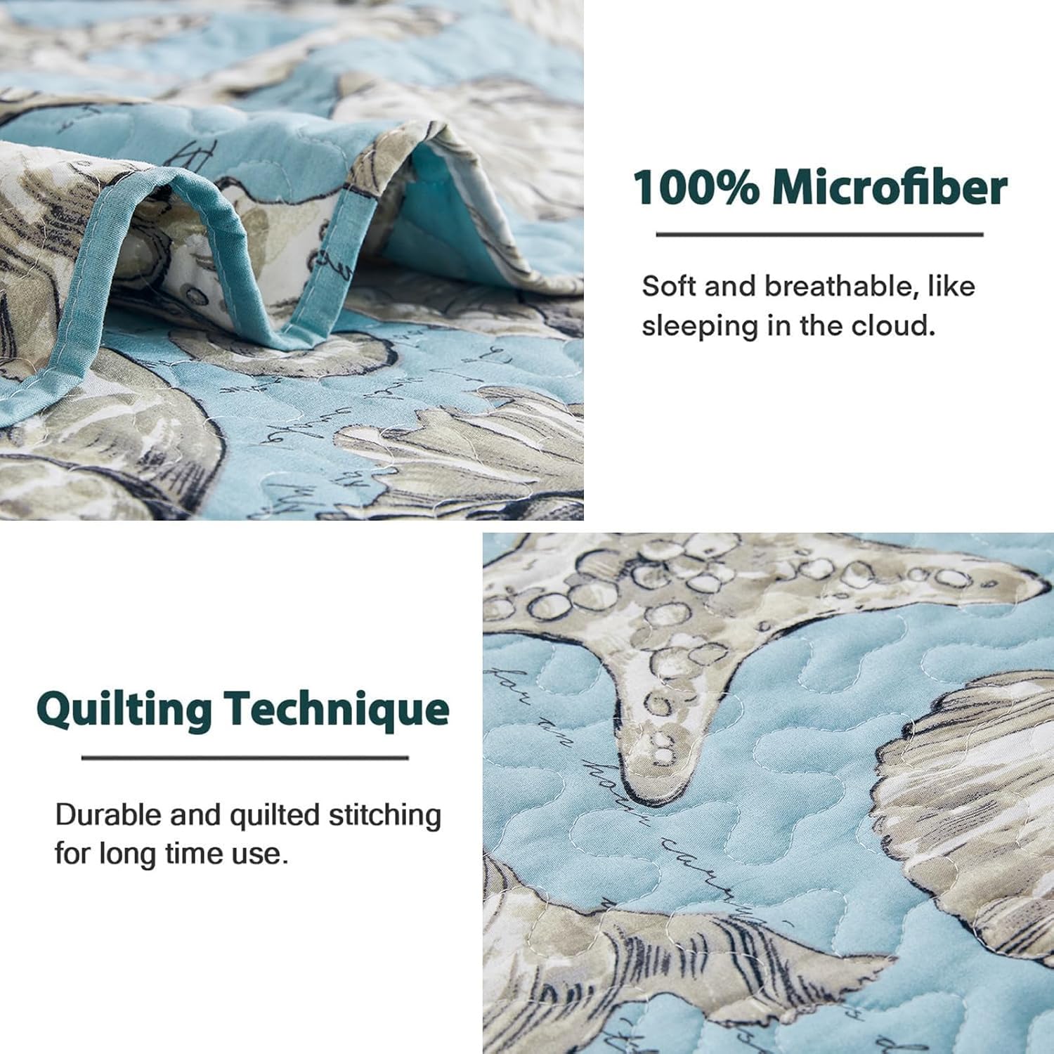 Junsey Ocean Theme Quilt Set 3Pcs Lightweight Reversible