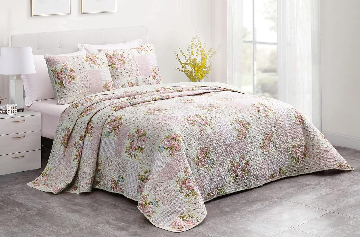 Chezmoi Collection Rosy 3-Piece King Size Quilt Set