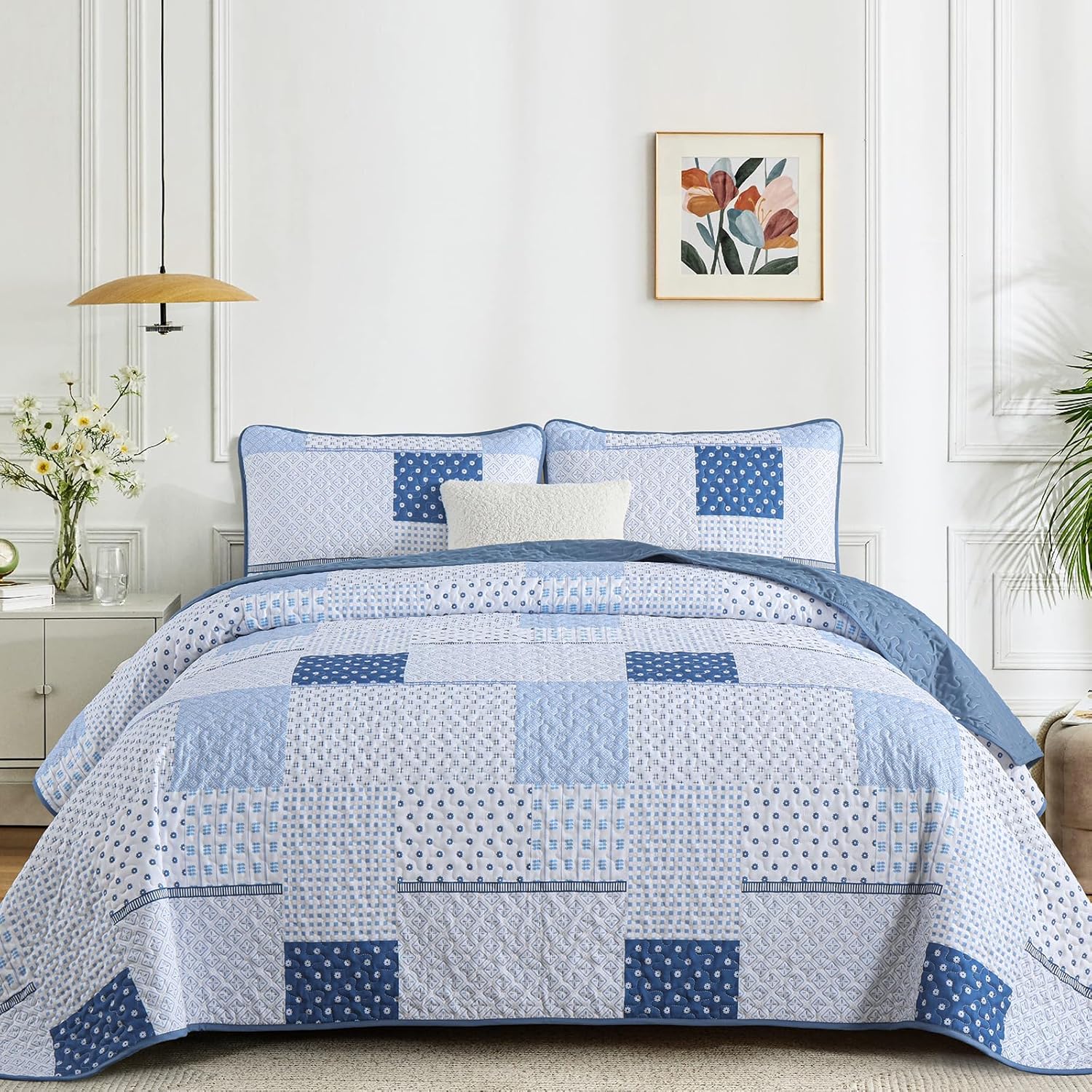 WONGS BEDDING 3 Piece Queen Quilt Set with Patchwork Plaid Design