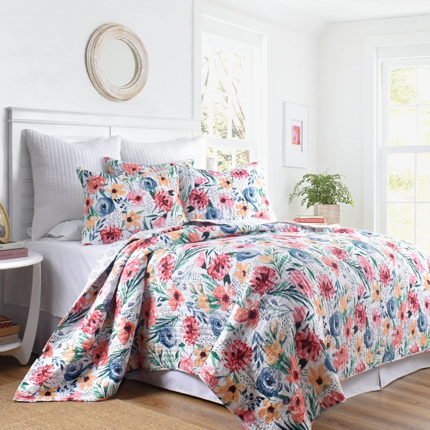 Twin Quilt Set 2-Piece Reversible Cotton Bedspread with Shams in Pink
