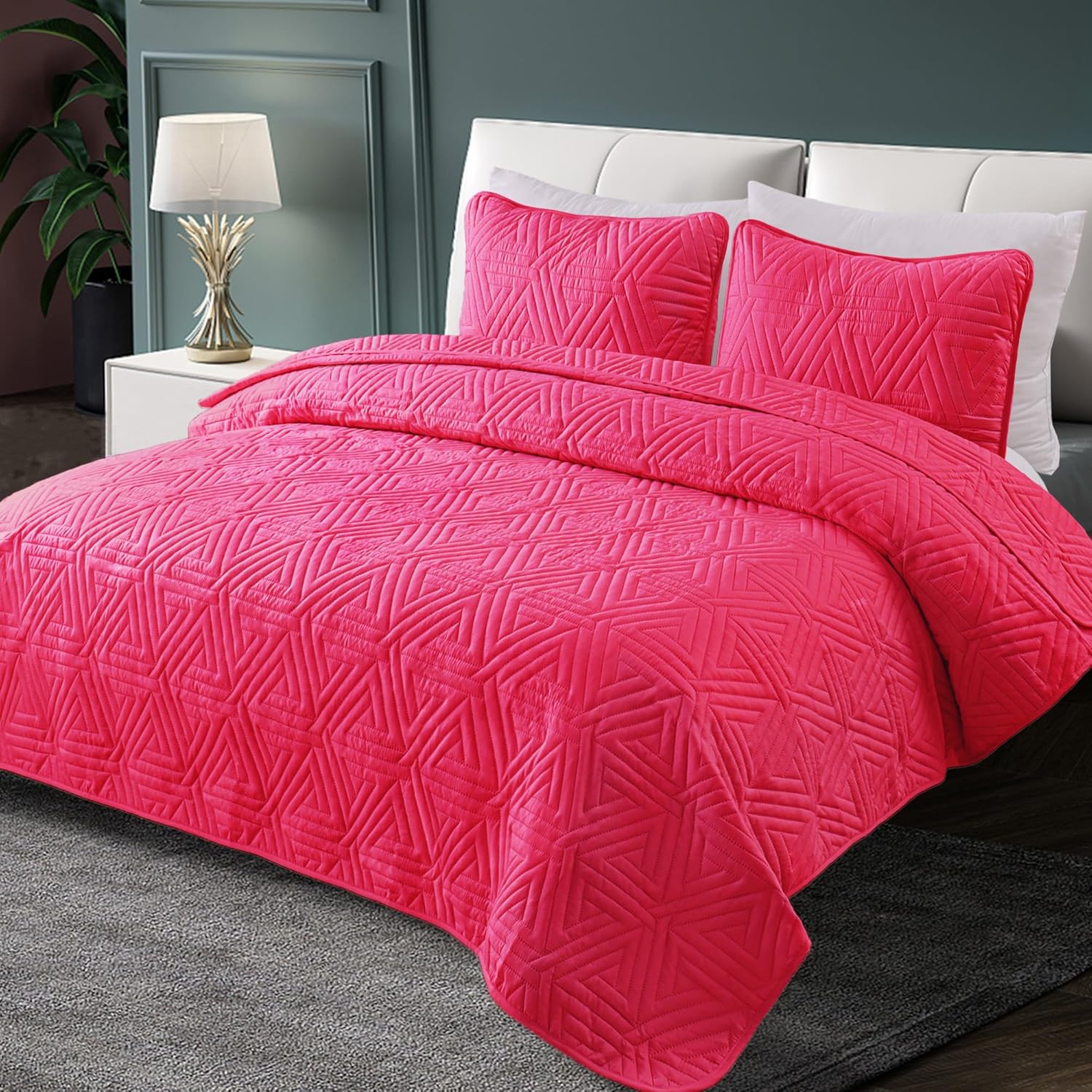 Whale Flotilla Hot Pink Soft Reversible Quilt Set 1