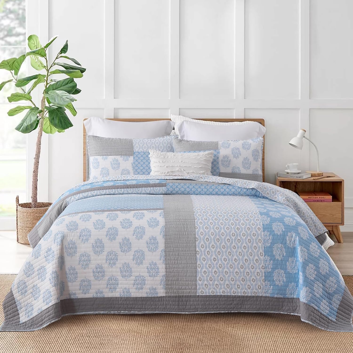 KALOOLA Light Blue Quilts Queen Size Set