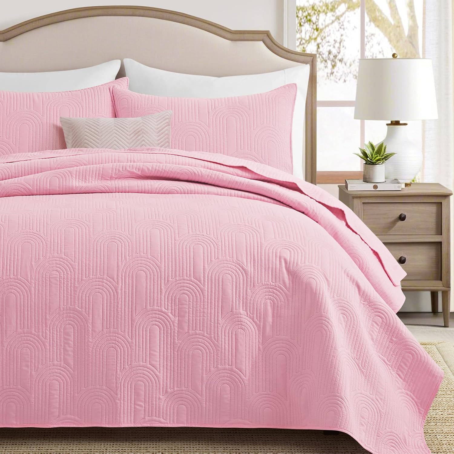 Lavsiry Quilt Queen Size with Pillow Shams - Pink 90x96