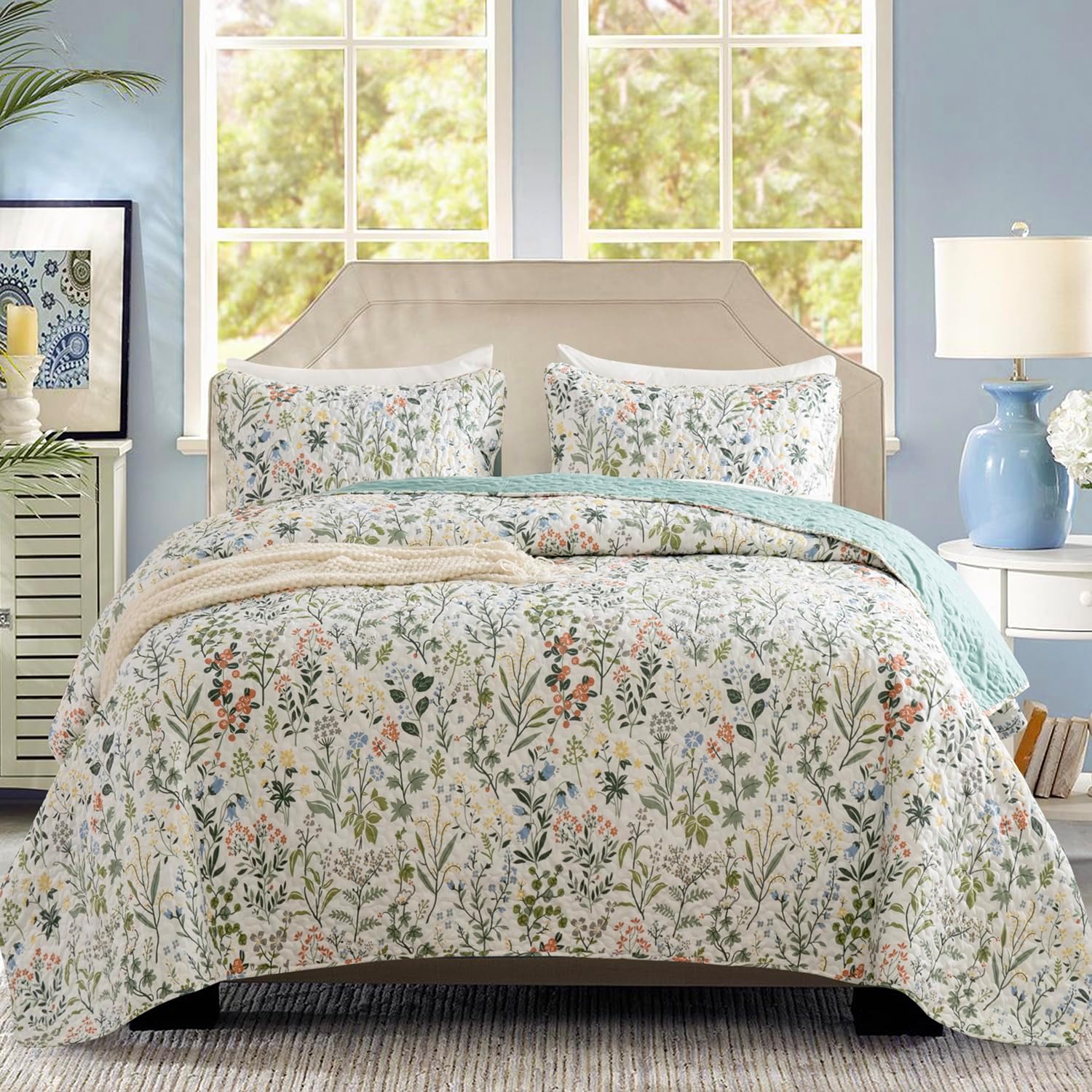 BUPIRD Floral Quilt Set Queen 3 Pieces