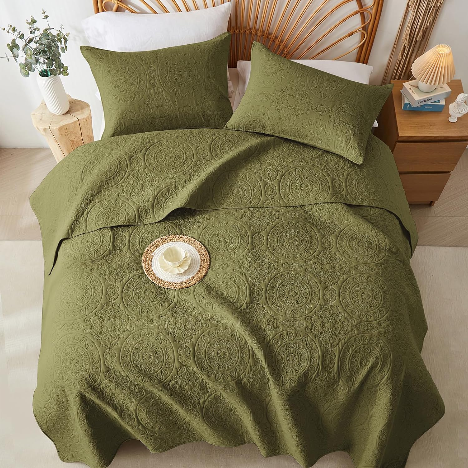 WURUIBO Olive Green Quilt Set Twin Size