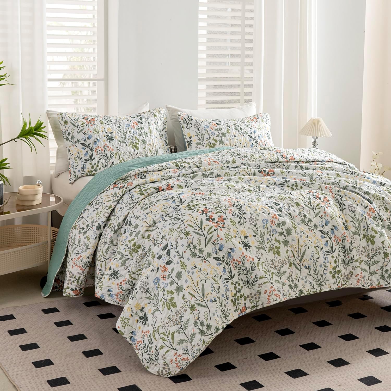 BUPIRD Floral Quilt Set Queen 3 Pieces