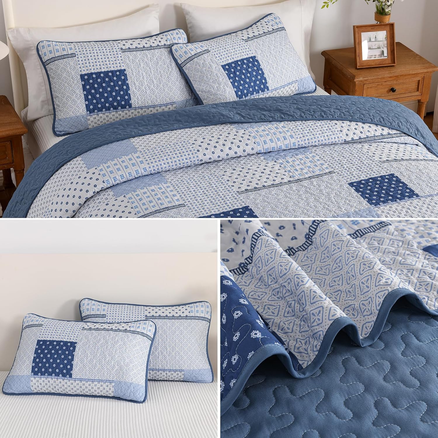 WONGS BEDDING 3 Piece Queen Quilt Set with Patchwork Plaid Design