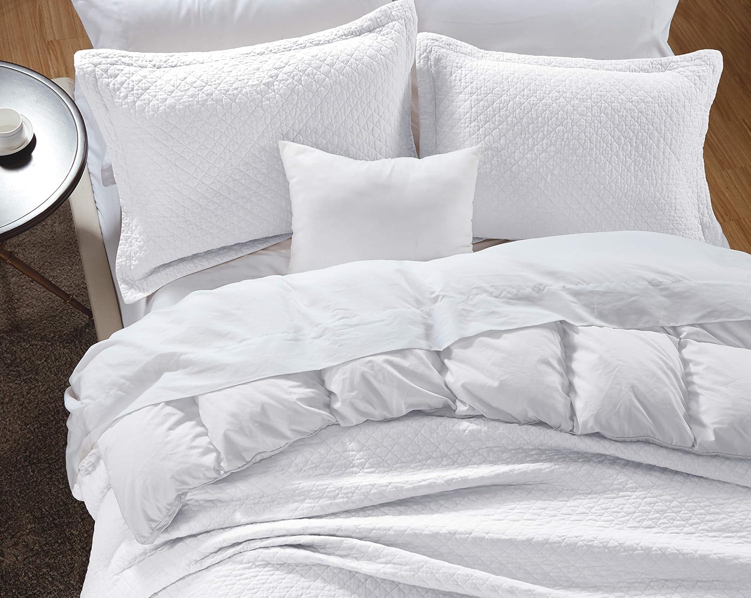 Chezmoi Avon 2-Piece Diamond Stitch Quilt Set Twin White 1