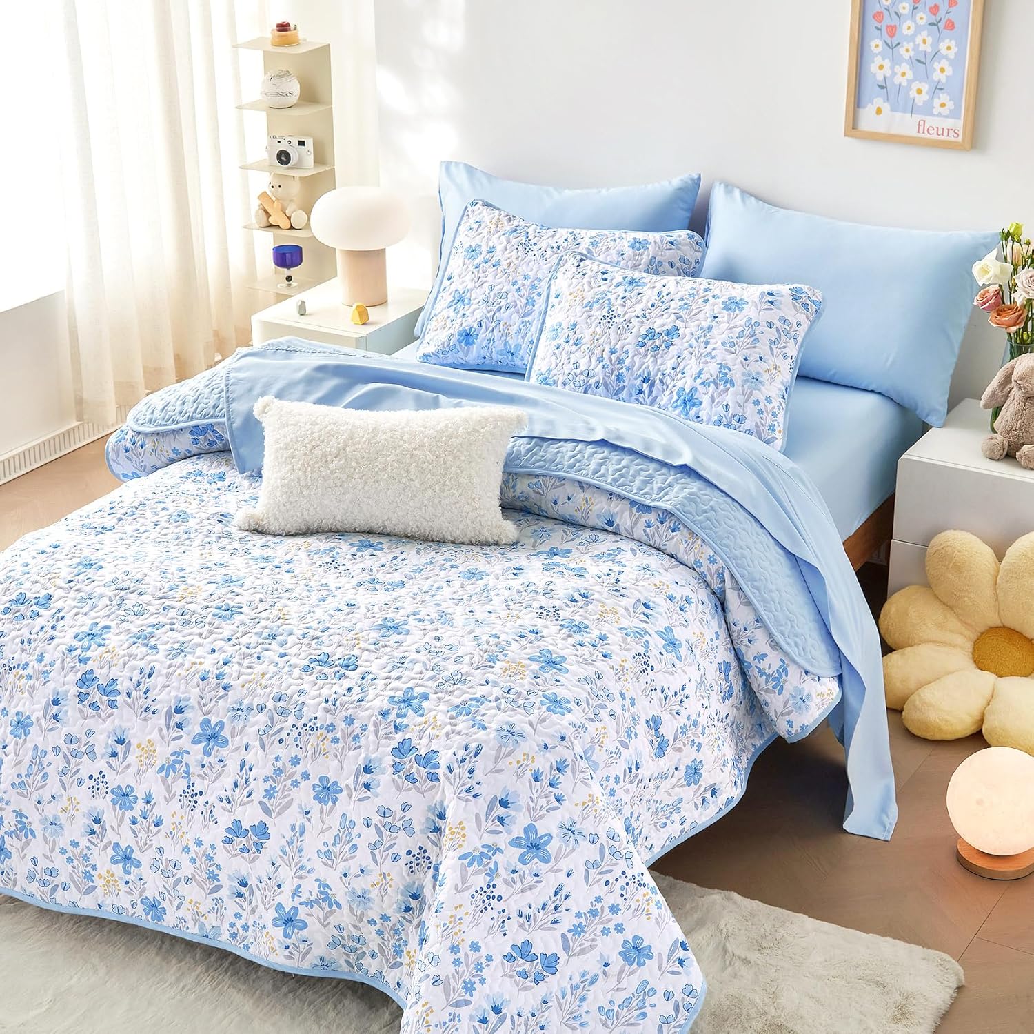 Wake In Cloud - Floral Quilt Set 3-Piece Twin Size