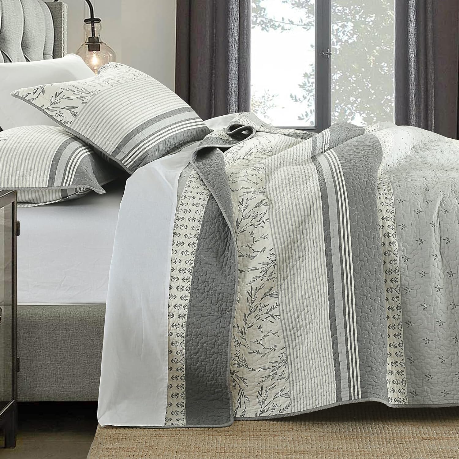 DDUOXIN 100 Cotton Queen Quilt Set - Modern Stripe