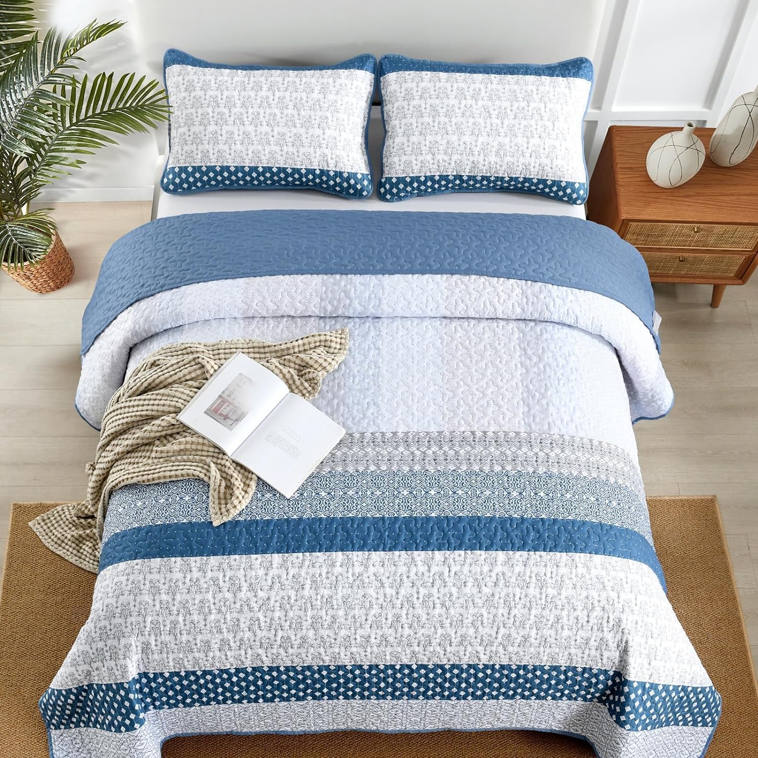 WONGS BEDDING Blue Boho Quilt Set Twin Size
