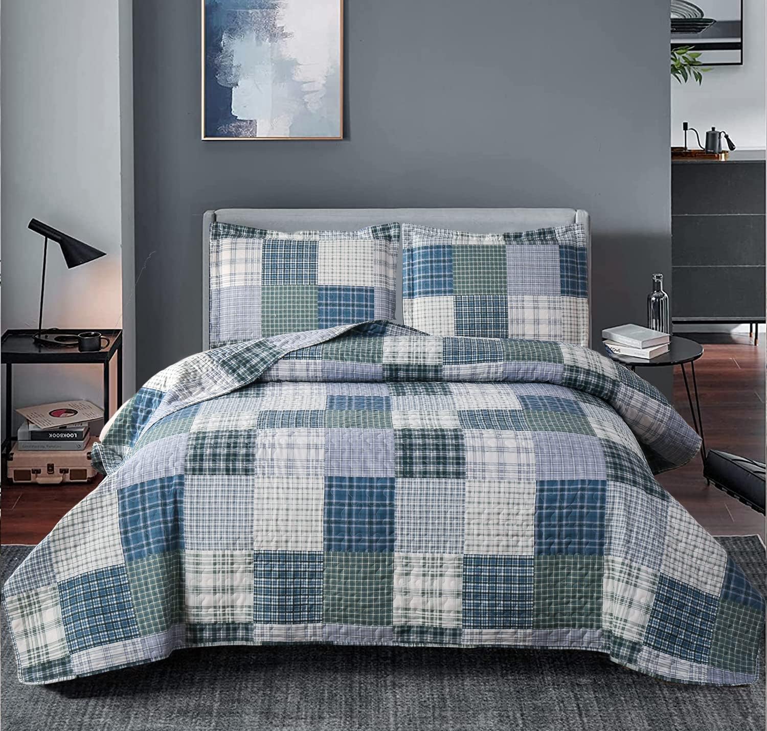 Ycosy Plaid Quilt Set Twin Size Reversible Bedspread