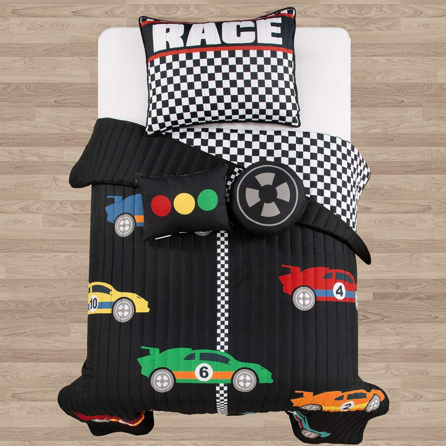 Lush Decor Racing Cars Quilt Set Twin Black 1