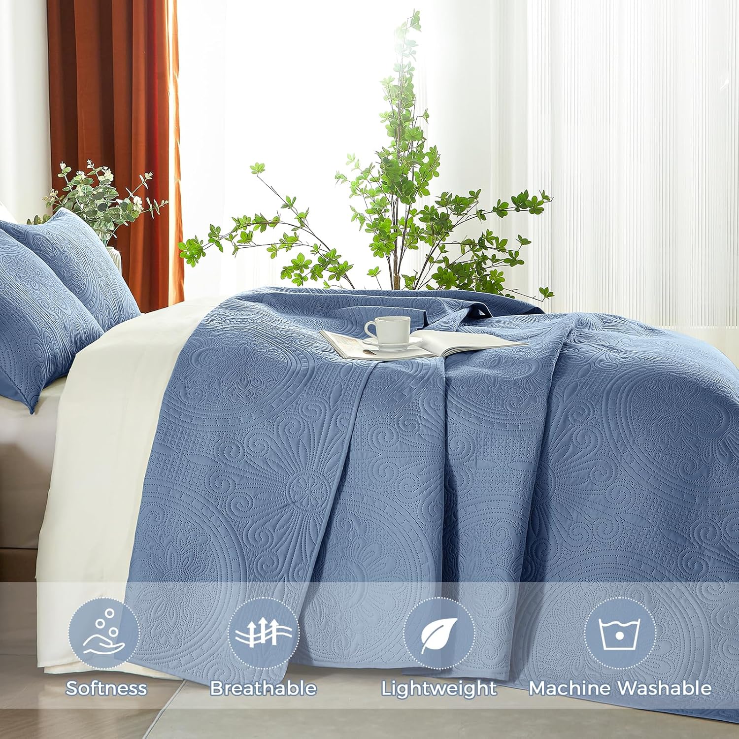WURUIBO Quilt Set - Bluish Grey Microfiber Bedding