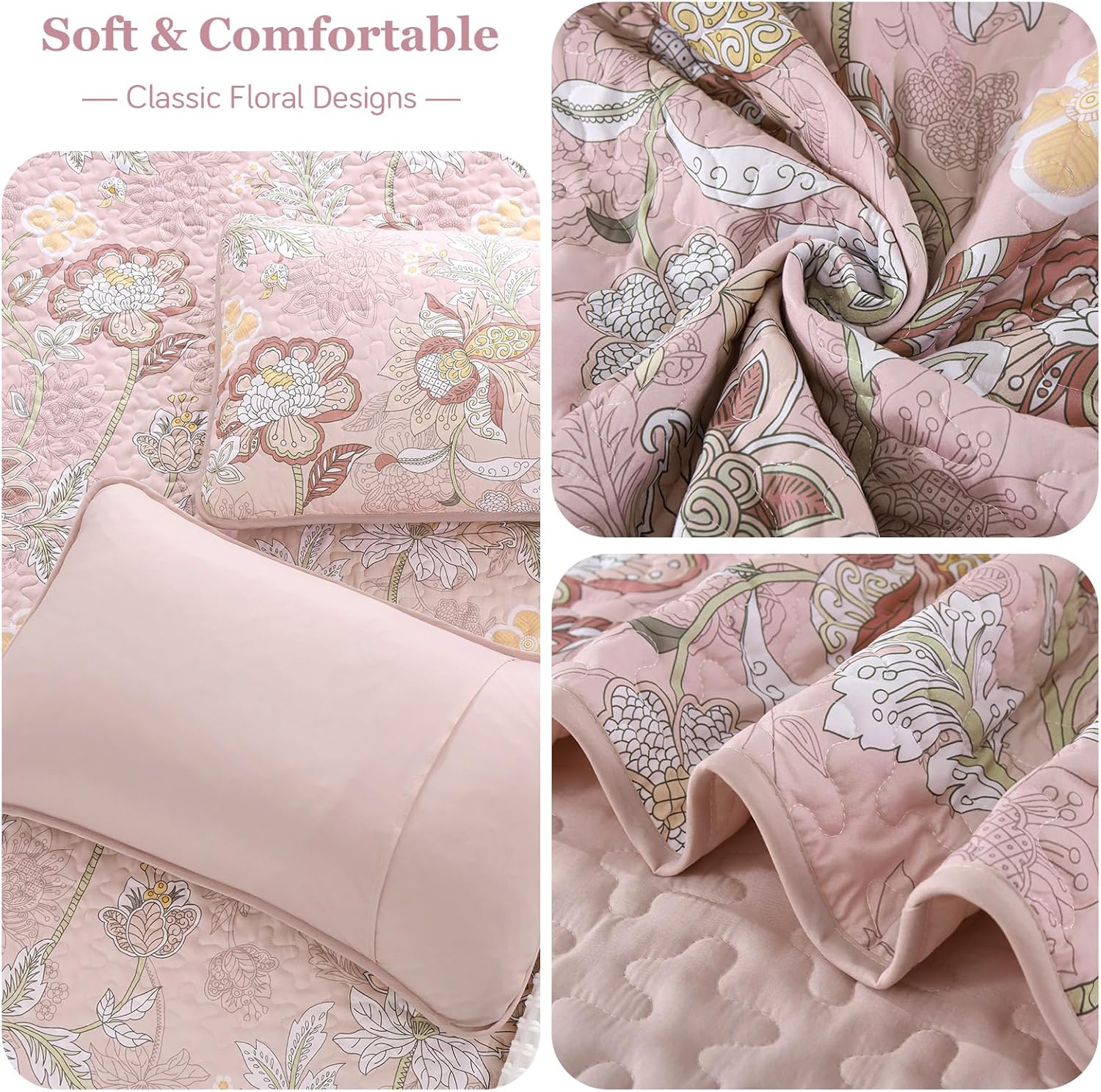 WONGS BEDDING Floral Quilt Set King Size 3 Piece