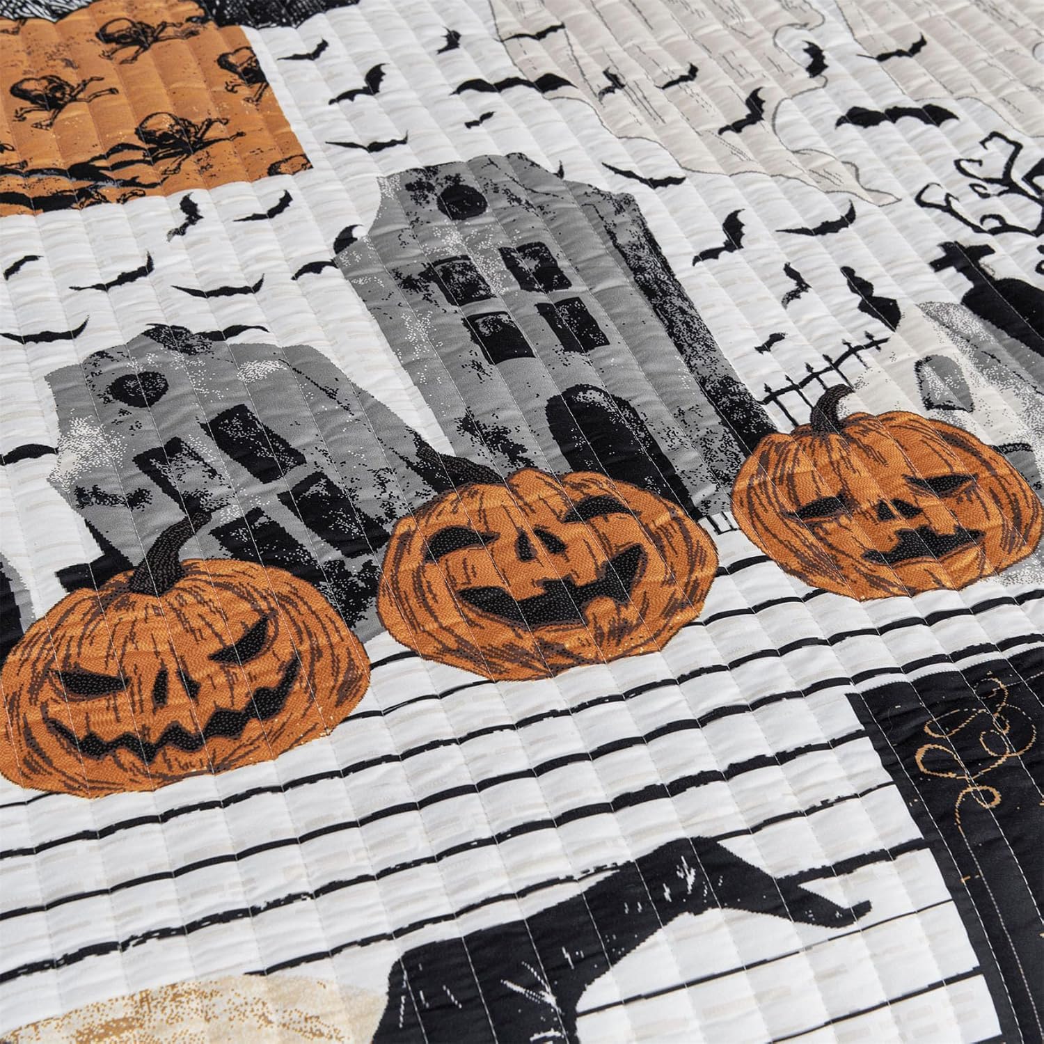 Cmfshape Halloween Quilt Set Queen Size Black Reversible