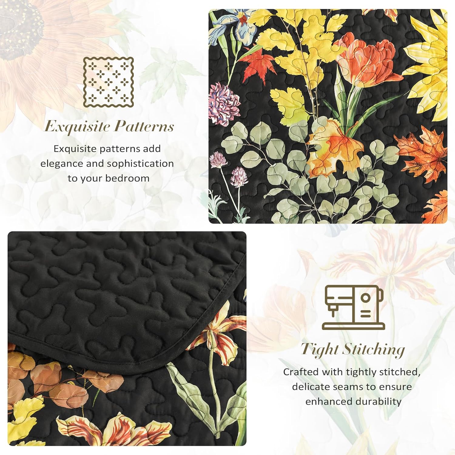 Yiran Floral Quilt Set Queen Size 3 Piece