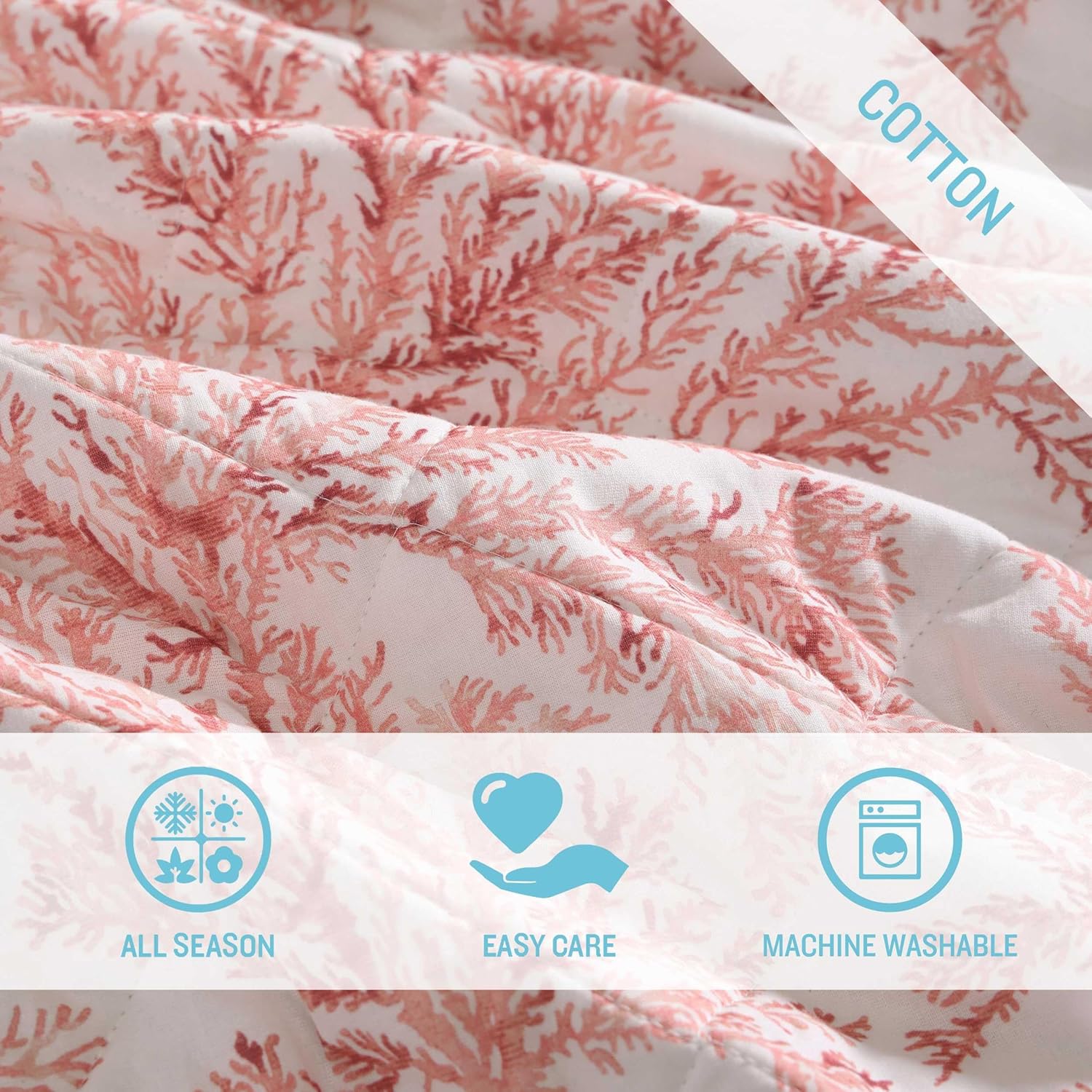 Tommy Bahama Twin Quilt Set Coral Reef Reversible Cotton