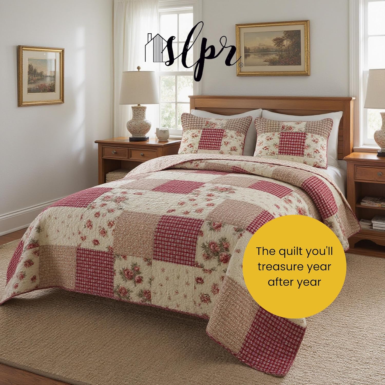 SLPR Country Roses Patchwork Quilt Set - Twin Size 1