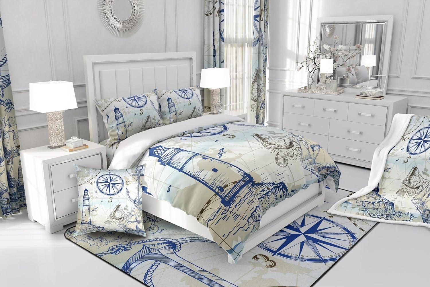 Erosebridal Nautical Theme King Quilt Set