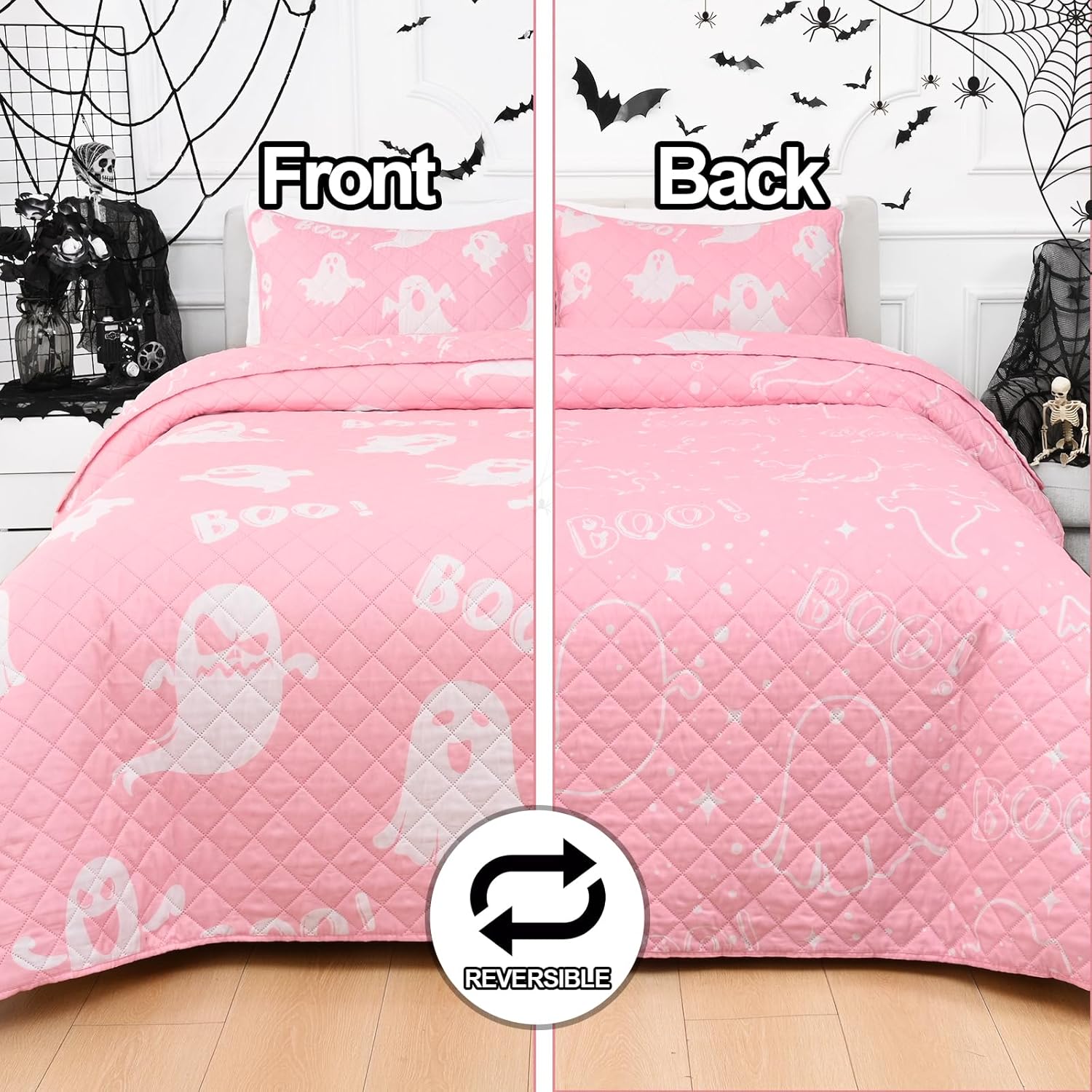 ASPMIZ Halloween Queen Quilt Set with 2 Shams