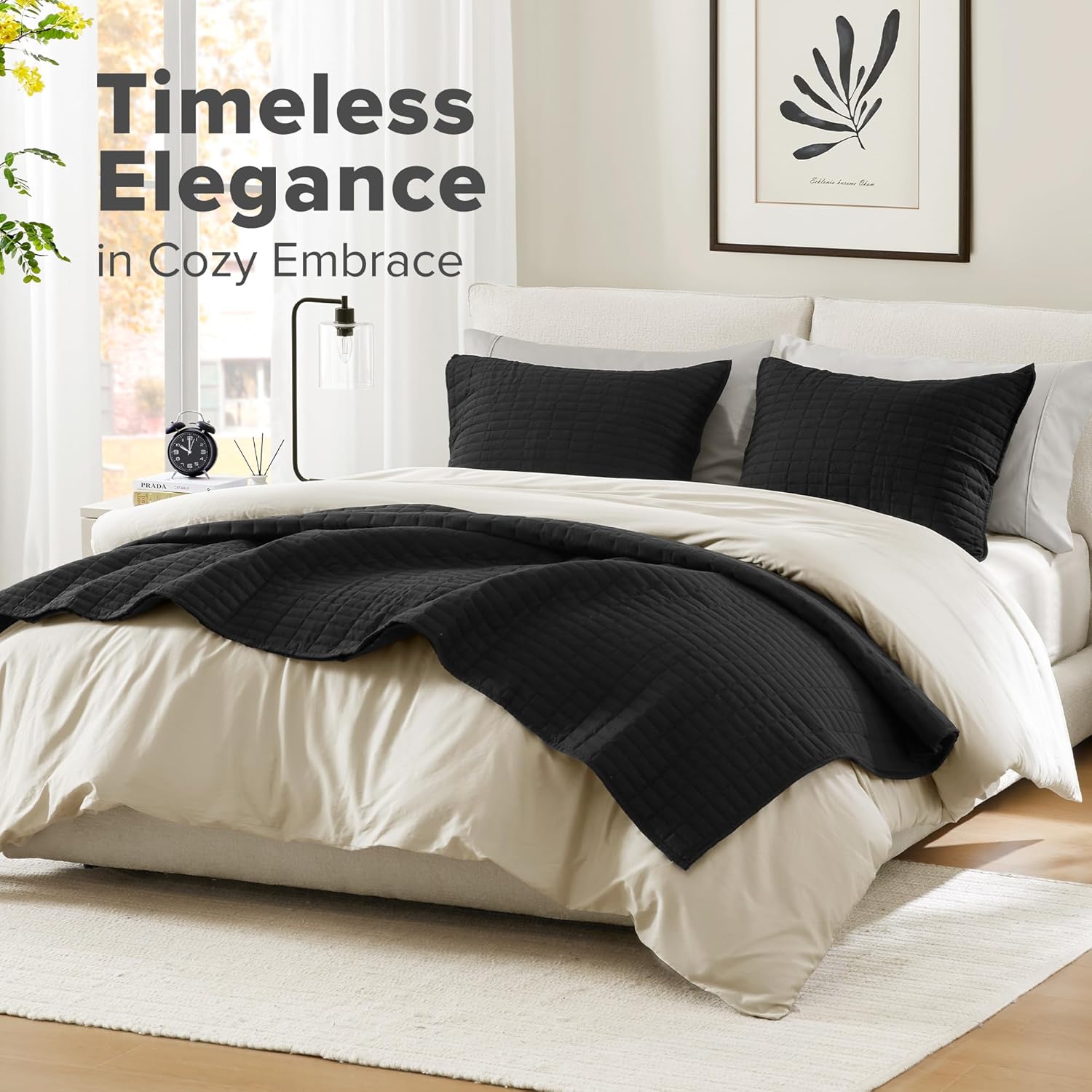 Comfort Spaces Kienna Quilt Set Black Full Queen 3 Piece