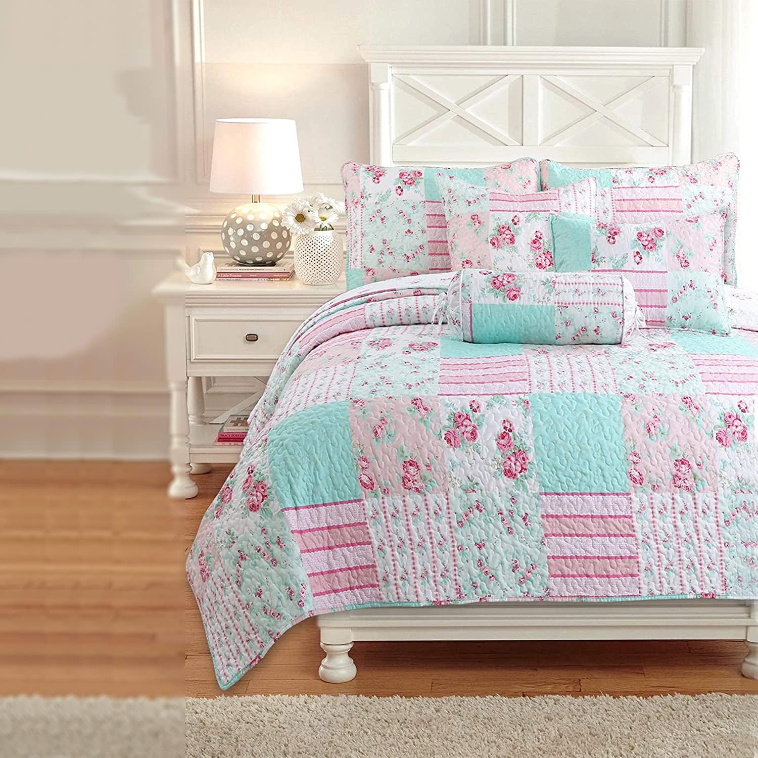 Cozy Line Bloom Floral Reversible Quilt Bedding Set Twin 2 Piece