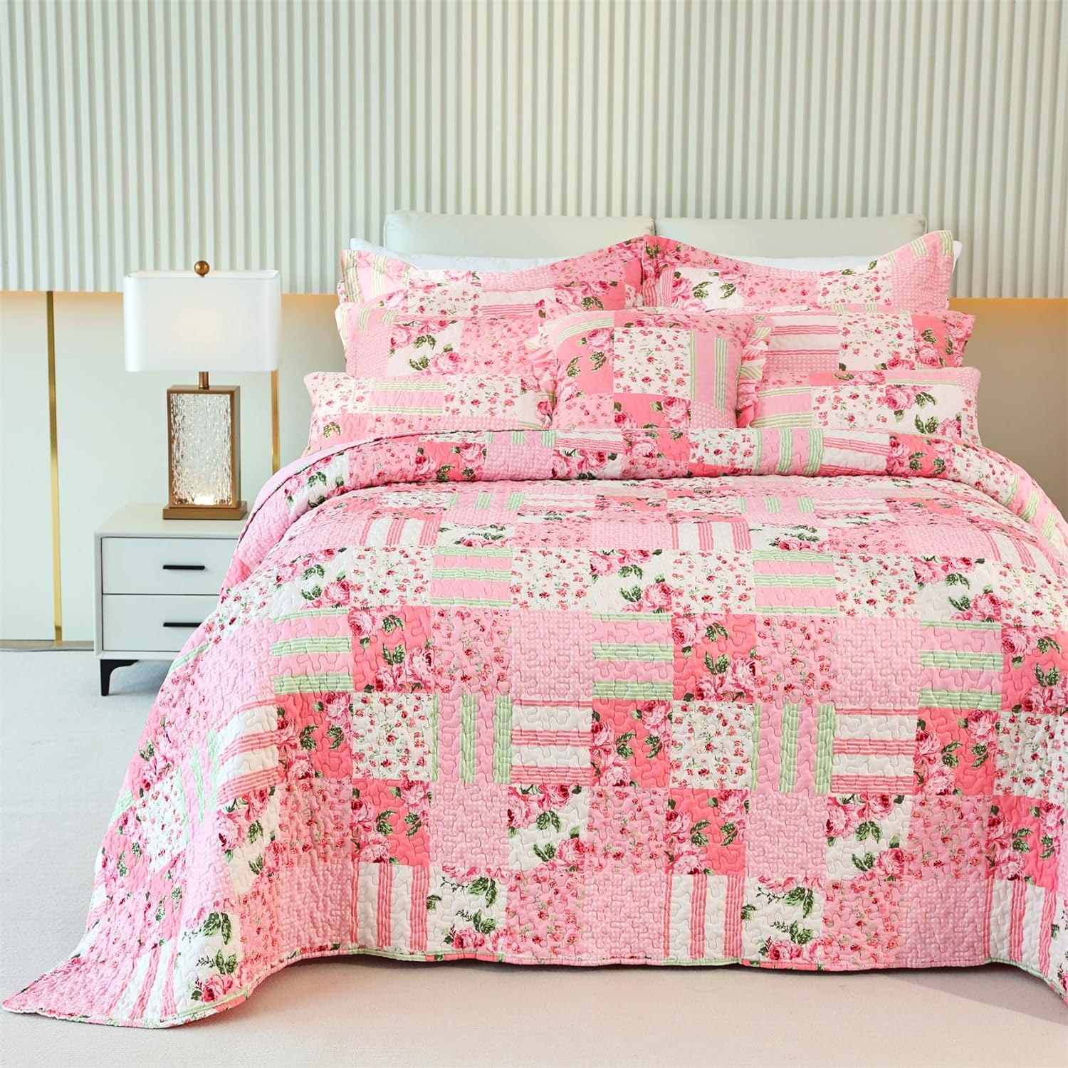 Cmfshape Floral Bedspread and Pillow Shams Set - Queen Size