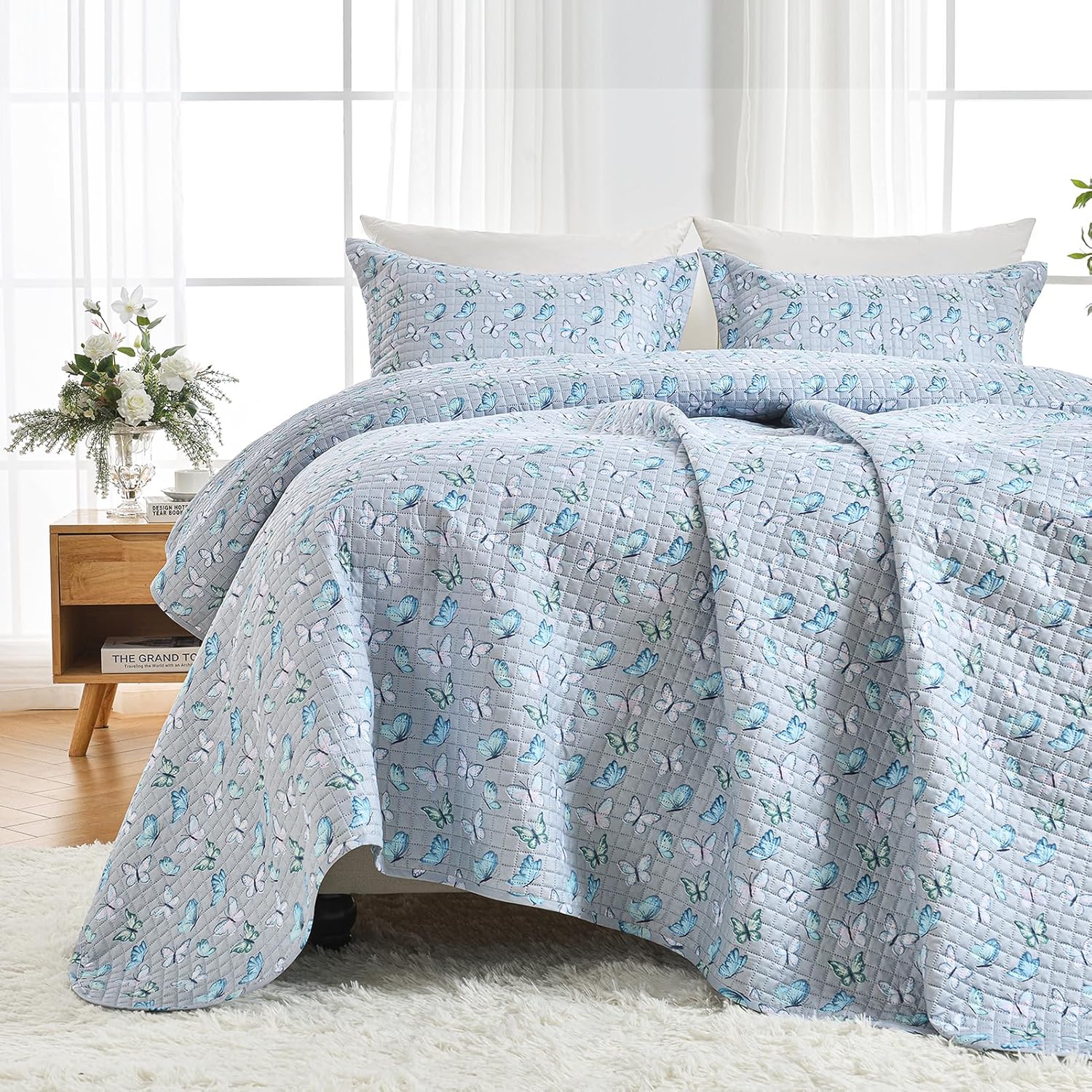 HollyHOME 2 Piece Twin Quilt Set with Butterfly Design 1