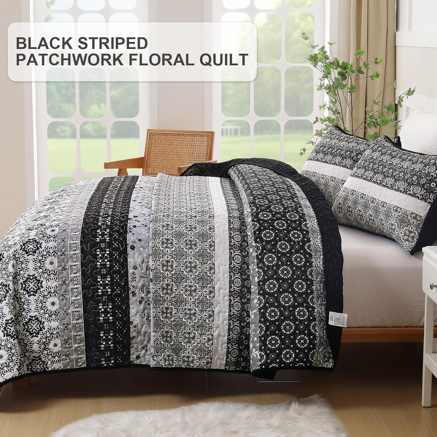 WONGS BEDDING Boho Quilt Set Queen Size 3 Pieces