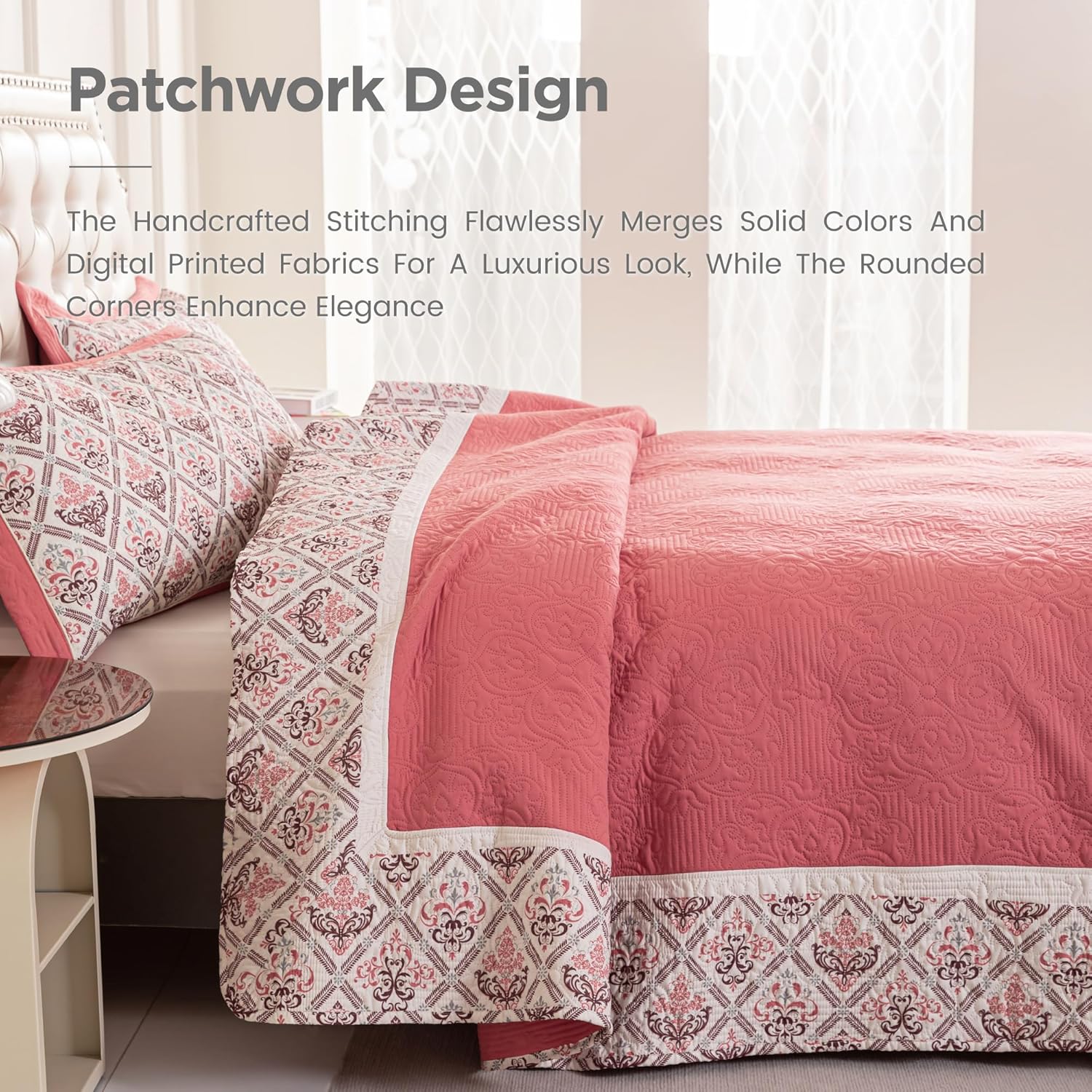 Sophia William Pink Queen Quilt Set 3 Piece